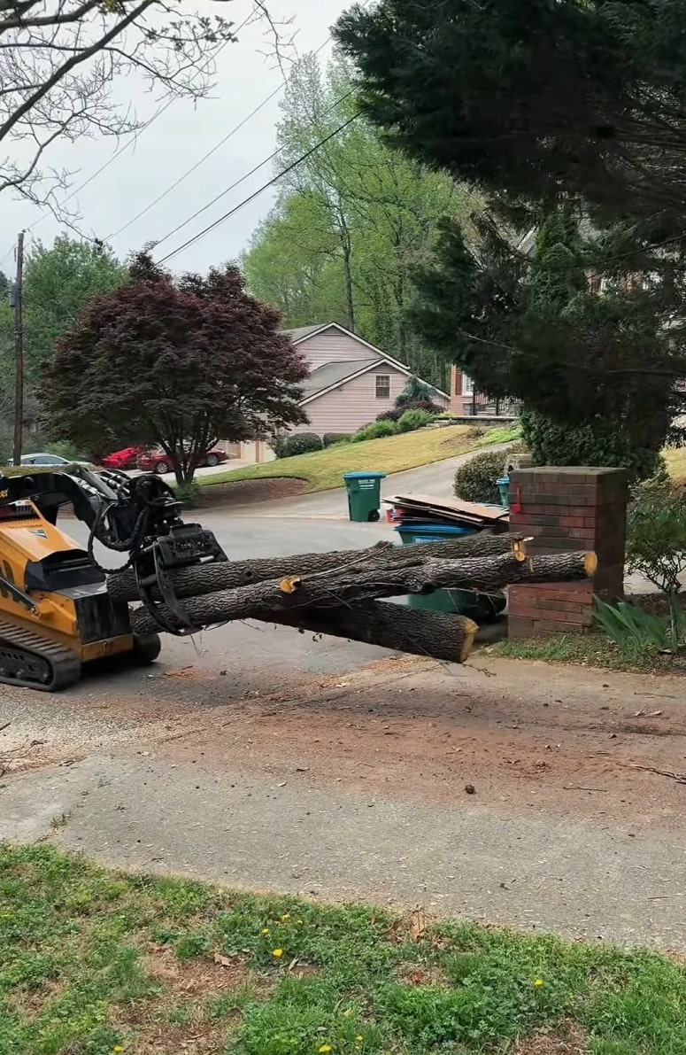Efficient land clearing with professional equipment and cleanup Professional tree removal equipment removing large logs from residential property